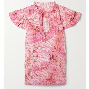 Ulla Johnson Lei Ruffled Printed Cotton-poplin Blouse In Camellia Pink